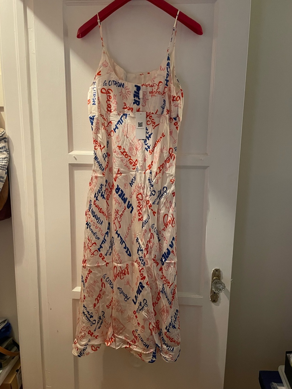 Astr French🇫🇷Poetry🖋️Midi Slip Dress in White, Blue & Red - Sz L NWT - Picture 6 of 10